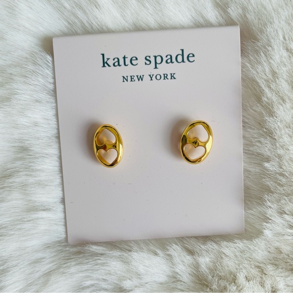 KATE SPADE NWT Gold Duo Heart Link Stud Earrings NWT - Picture 1 of 10